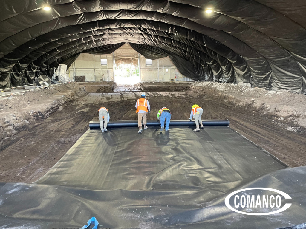COMANCO Geomembrane Liner Deployment Excavation Testing Pond
